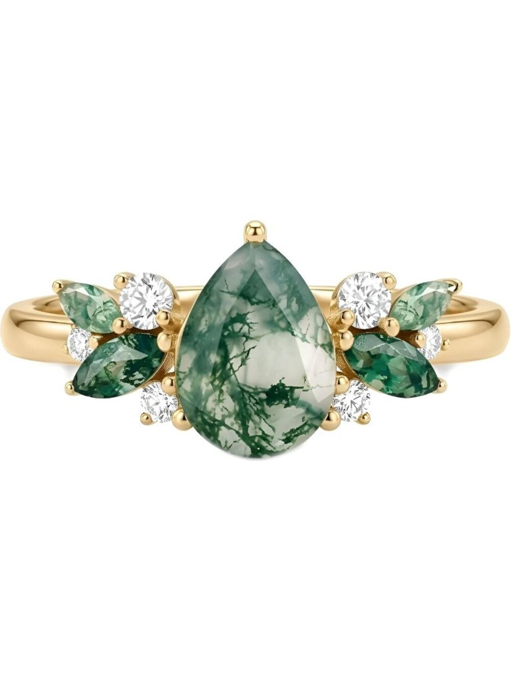 Stunning Green Moss Agate & Moissanite Ring, 925 Sterling Silver Engagement Gift